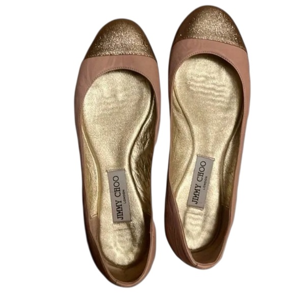 Jimmy Choo Leather Ballet Pink Flats Gold Cap Accents Sz 8.5 Ballet core - Picture 1 of 3